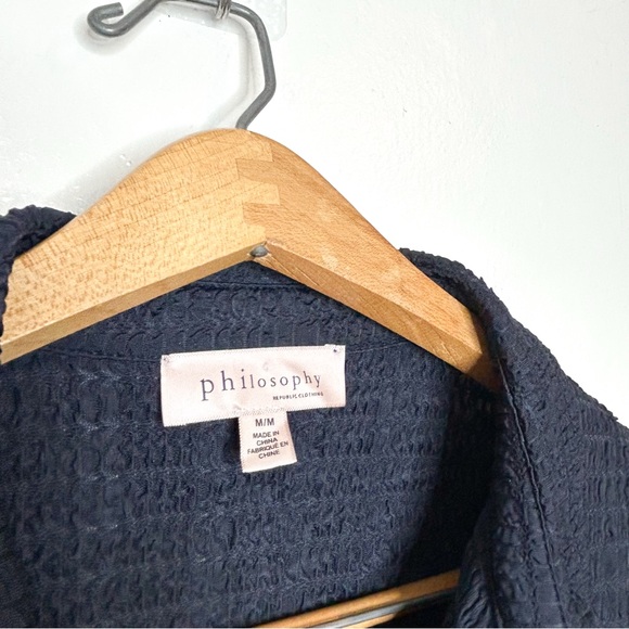 Philosophy Womens‎ Textured Short Sleeve Button Front Shirt Navy Blue Medium M - Picture 5 of 8